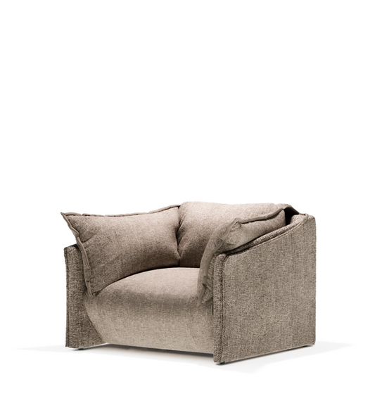 Pluma armchair, one-seater upholstered in chalk fabric