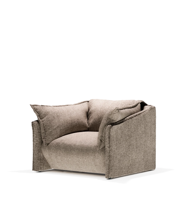 Pluma armchair, one-seater upholstered in chalk fabric