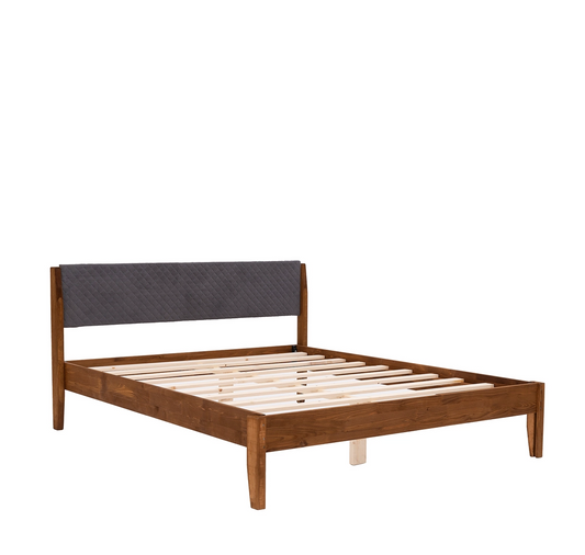 Cama individual LOIRA, de madera de pino color nogal