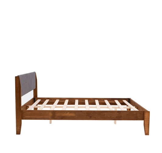 Cama individual LOIRA, de madera de pino color nogal