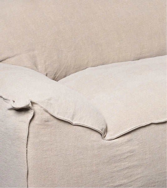 René sofa, 3 seats, removable cover in raw natural linen, 230cm