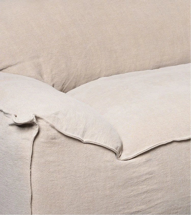 René sofa, 3 seats, removable cover in raw natural linen, 230cm