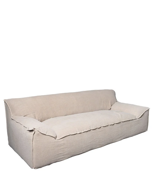 René sofa, 3 seats, removable cover in raw natural linen, 230cm