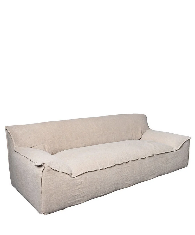 René sofa, 3 seats, removable cover in raw natural linen, 230cm
