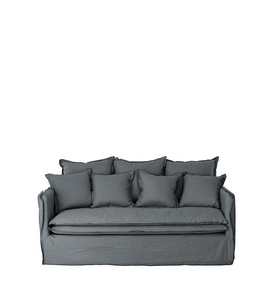 Delphine sofa, 2 seater, removable cover in natural anthracite linen, 180cm