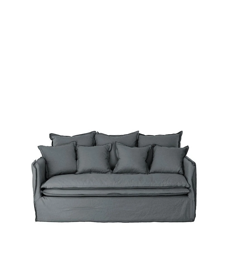 Delphine sofa, 2 seater, removable cover in natural anthracite linen, 180cm