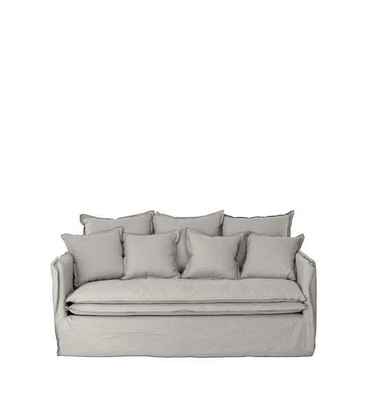 Delphine sofa, 2 seats, removable cover in natural grey linen, 182cm