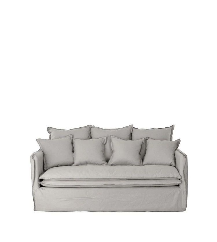 Delphine sofa, 2 seats, removable cover in natural grey linen, 182cm