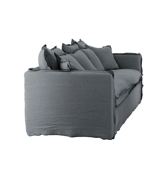 Delphine sofa, 3 seats, removable cover in natural anthracite linen, 212cm