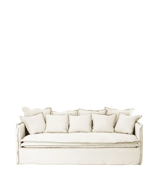 Delphine sofa, 3 seats, removable cover in natural raw linen, 212cm
