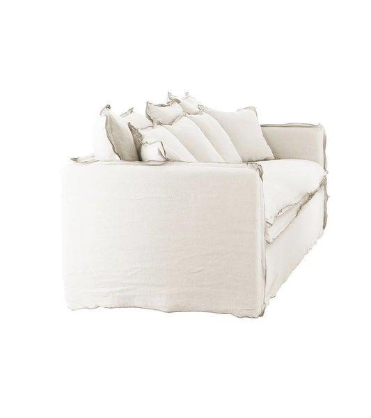 Delphine sofa, 3 seats, removable cover in natural raw linen, 212cm