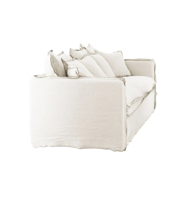 Delphine sofa, 3 seats, removable cover in natural raw linen, 212cm
