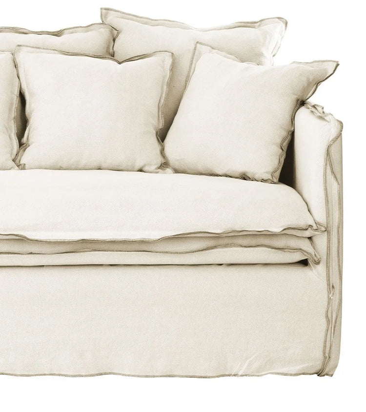 Delphine sofa, 3 seats, removable cover in natural raw linen, 212cm