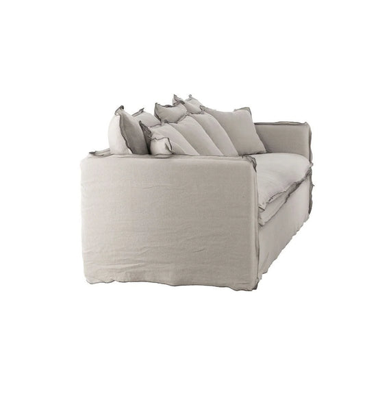 Delphine sofa, 3 seats, removable cover in natural beige linen, 212cm