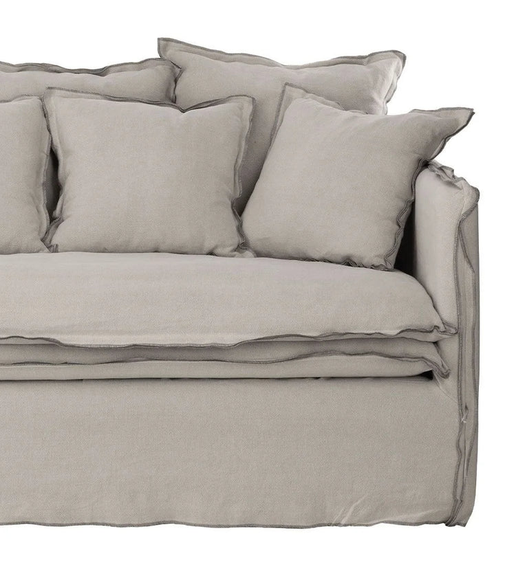 Delphine sofa, 3 seats, removable cover in natural beige linen, 212cm