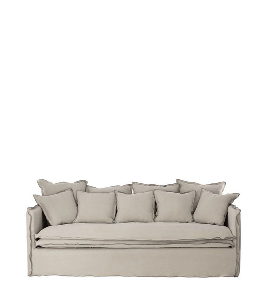 Delphine sofa, 3 seats, removable cover in natural beige linen, 212cm