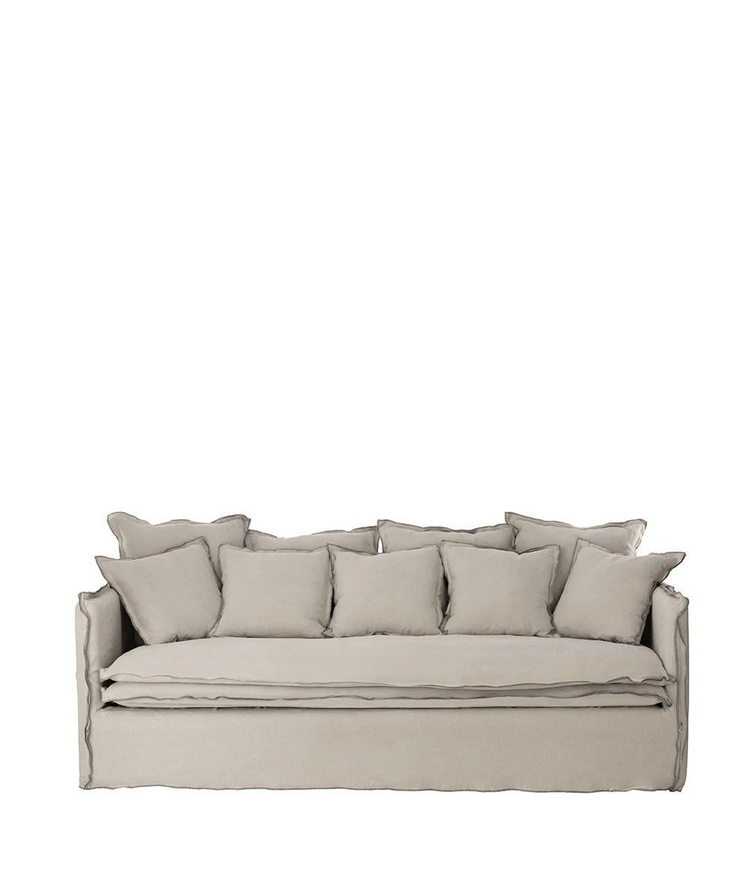 Delphine sofa, 3 seats, removable cover in natural beige linen, 212cm