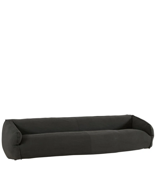 Large sofa, 4 seats, removable cover in black natural linen, 310cm