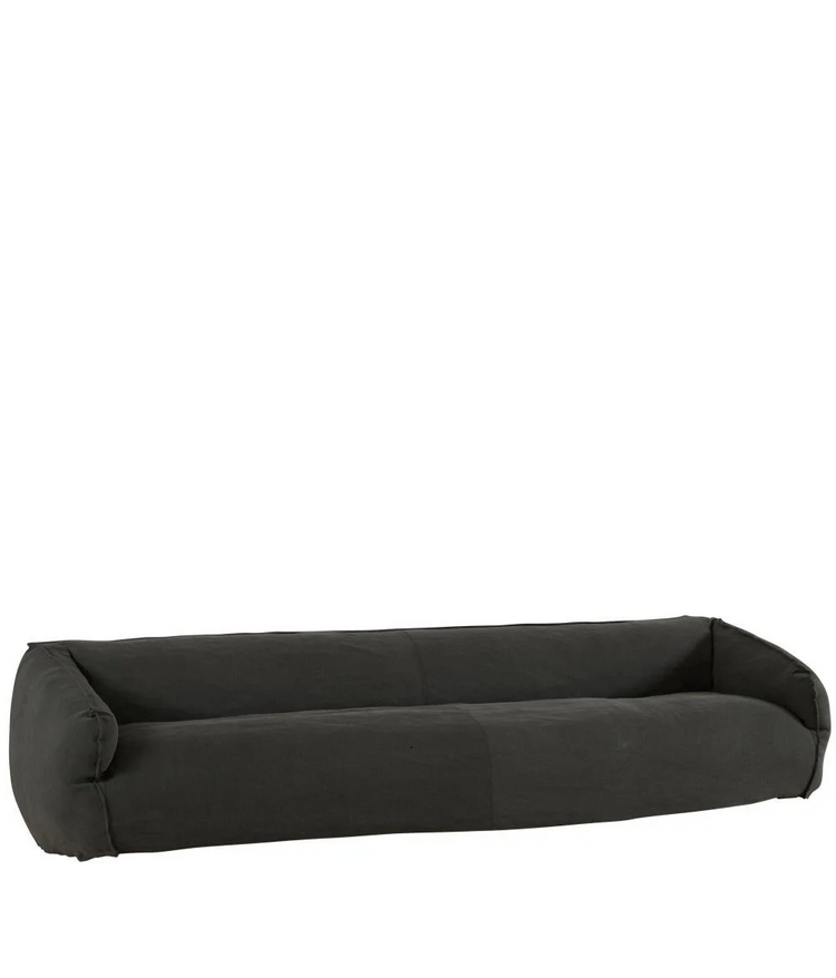 Large sofa, 4 seats, removable cover in black natural linen, 310cm