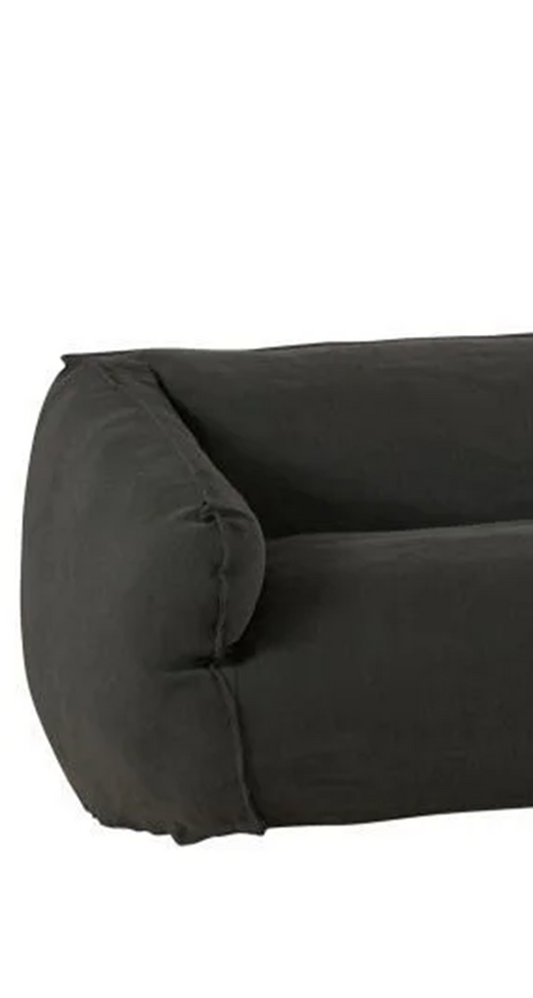 Large sofa, 4 seats, removable cover in black natural linen, 310cm