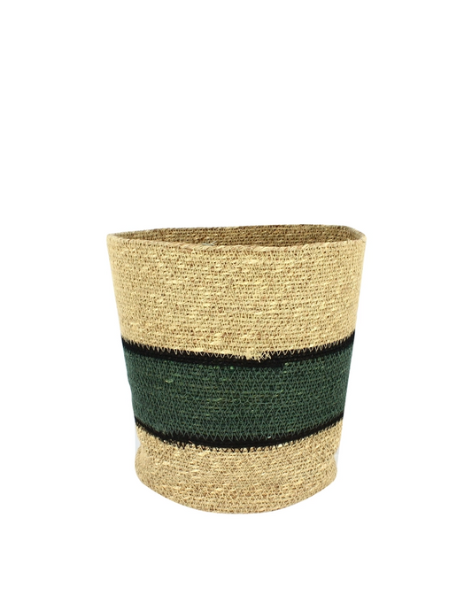 JERI Handwoven Seagrass Basket Green & Black 25 X 25 CM