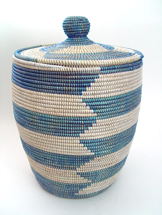 Senegalese basket - Alternating blue stripe