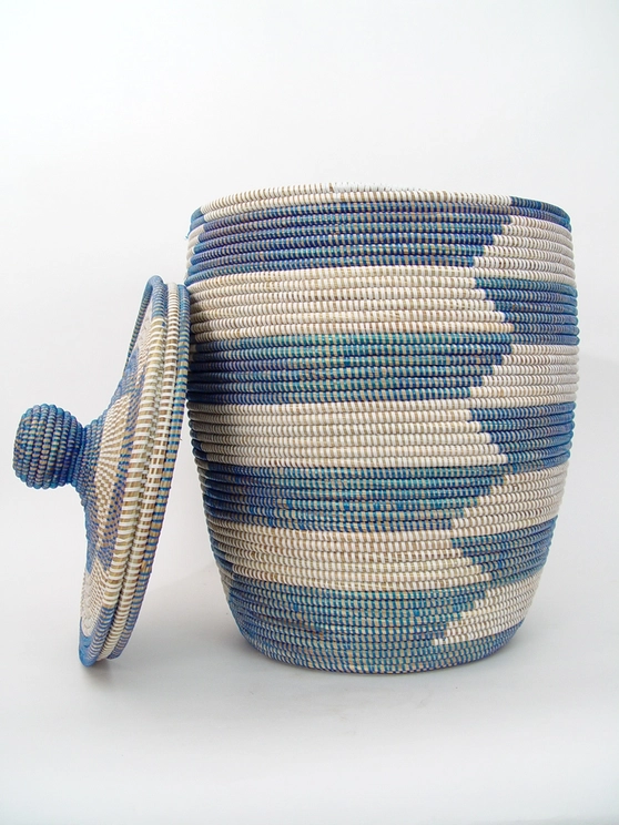 Senegalese basket - Alternating blue stripe
