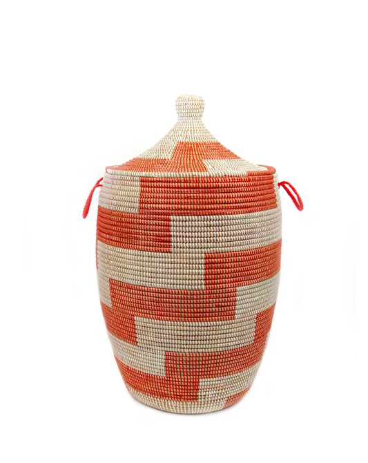 Large Senegalese Basket - Alternating Red Stripe