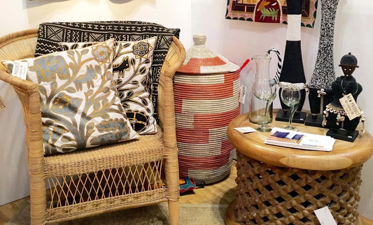 Large Senegalese Basket - Alternating Red Stripe