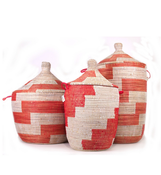 Medium Senegalese Basket - Alternating Red Stripe