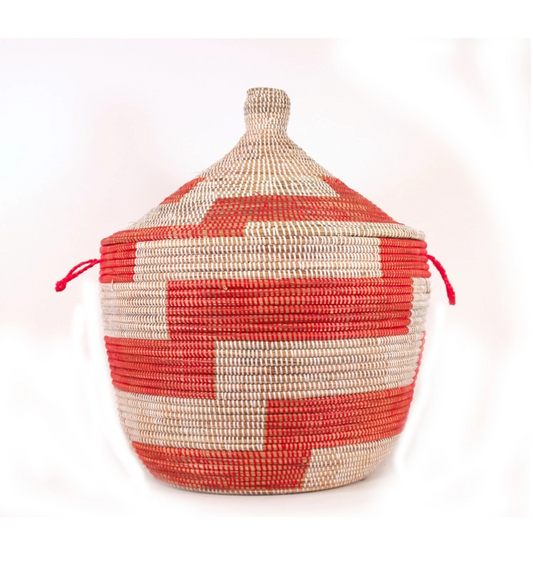 Senegalese basket under storage - Alternating red stripe