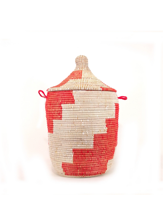 Medium Senegalese Basket - Alternating Red Stripe