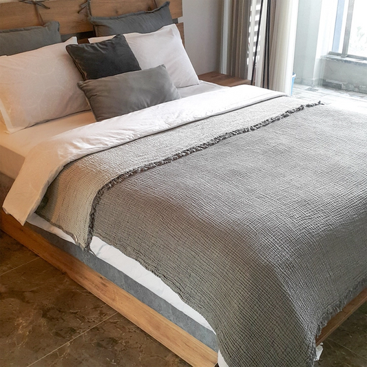 Cotton quilt and blanket with queen-size gauze or muslin MUSLIN GREY