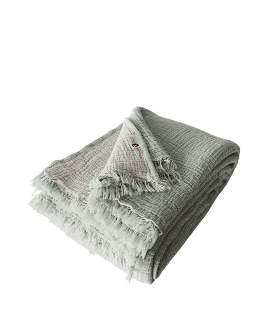 Quilt and blanket made of cotton with queen-size gauze or muslin MUSLIN GREEN