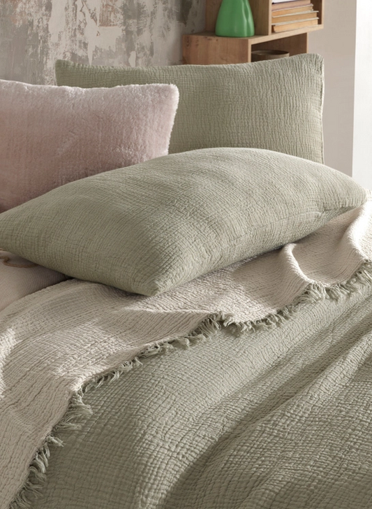 Quilt and blanket made of cotton with queen-size gauze or muslin MUSLIN GREEN