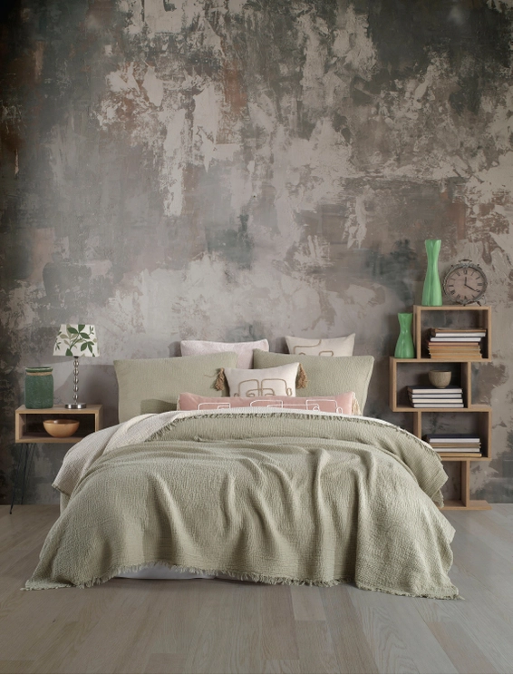 Quilt and blanket made of cotton with queen-size gauze or muslin MUSLIN GREEN