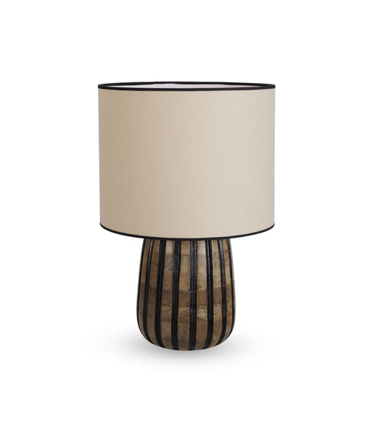 Forest black wooden table lamp with black stripe shade