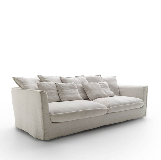 Cuore sofa, 3 seats, removable cover, upholstered in linen-cotton fabric, 220cm