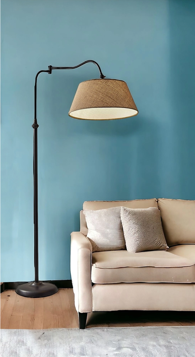 Lámpara de pie arqueada de bronce de 61 pulgadas con pantalla marrón Empire