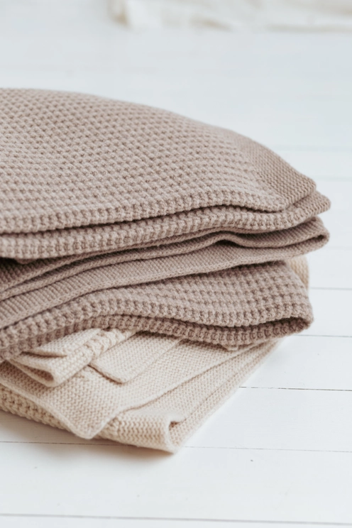 EMMA merino wool knitted blanket in beige