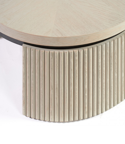 SERENA-1 round side table in greyish white and black metal with slatted leg