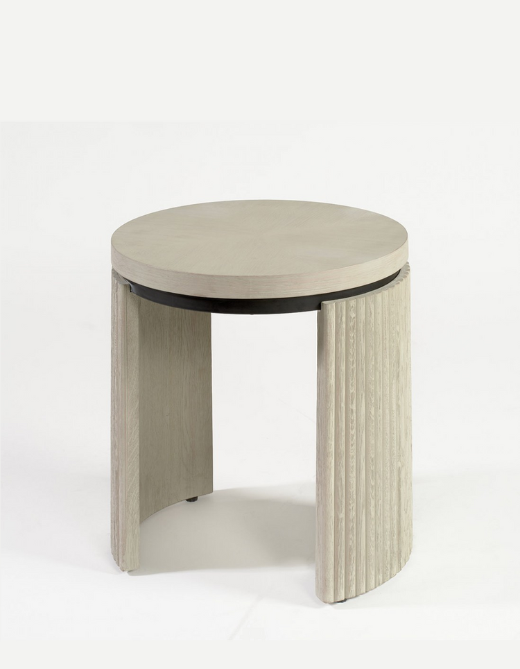 SERENA-1 round side table in greyish white and black metal with slatted leg