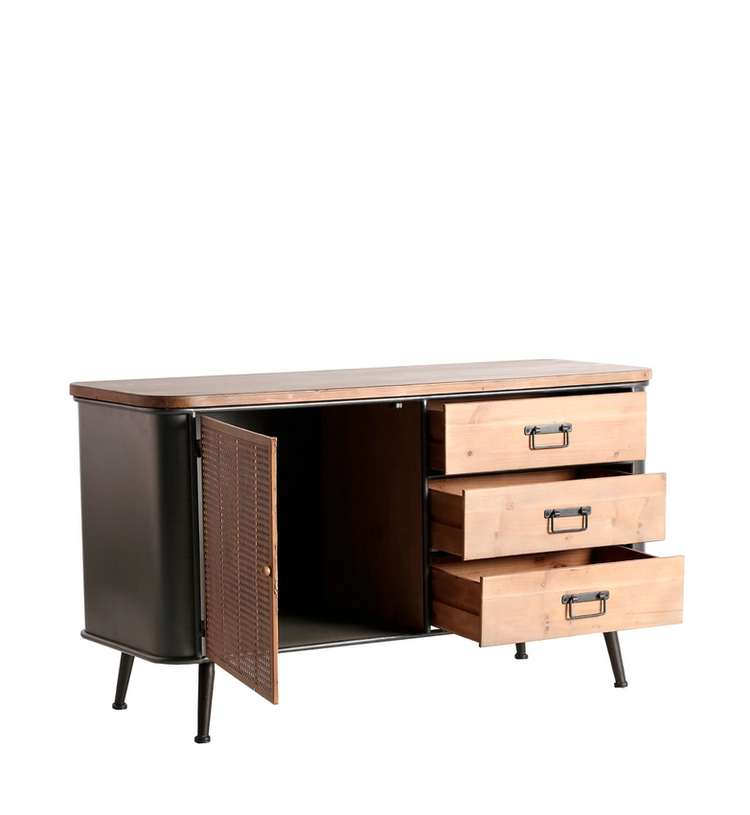 Buffet Tirkana, madera de abeto y hierro en color natural