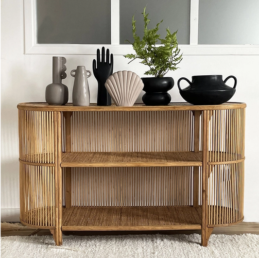 Consola Romeo, madera y ratán