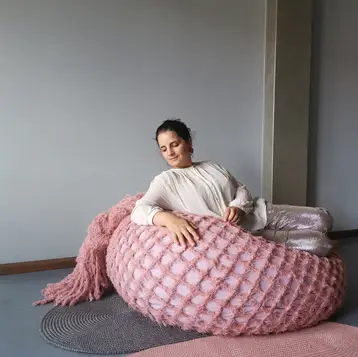 LINEN TRAP filled poufs with recycled and upcycled materials PINK