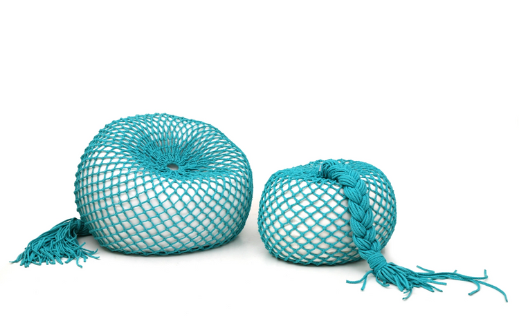 Poufs filled with LINEN TRAP recycled materials SKY BLUE