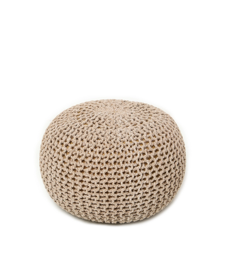 REDEARTH Round Stuffed Poufs (19.5 x 19.5 x 14 inches), Ivory Beige