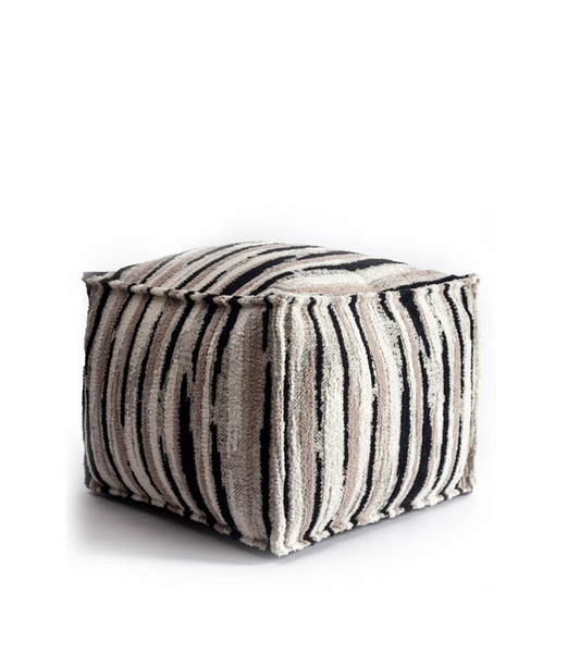 Ottoman pouf, fabric, print, black color