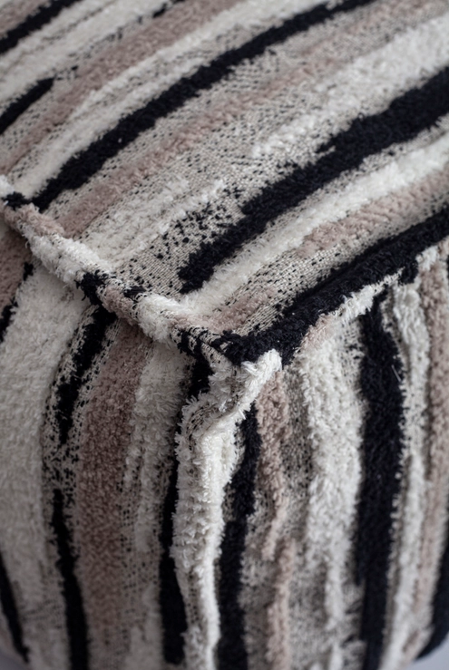 Ottoman pouf, fabric, print, black color