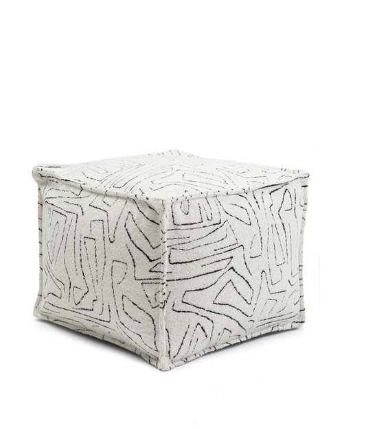 Ottoman pouf, fabric, minimalist print, black and white color